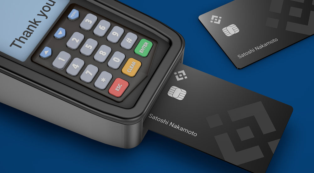 Bank terminal for payment purchases in store with black credit card inside. Device for online merchant accounts