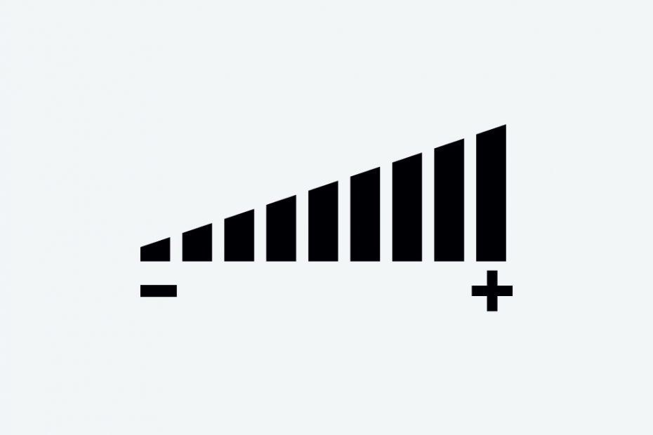 A volume symbol with a plus or minus with the volume turned all the way up to symbolize high volume.