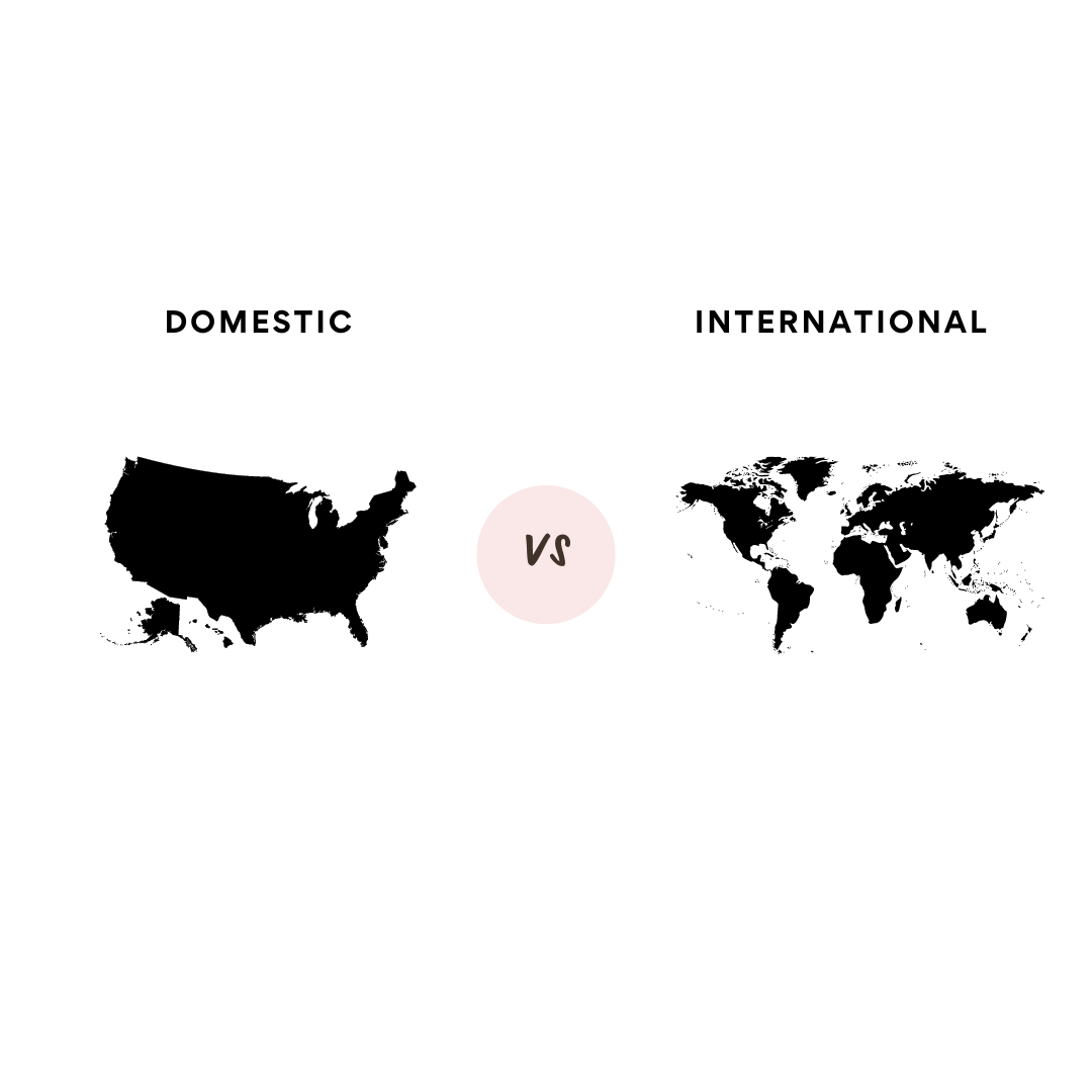 Domestic vs international to symbolize differences between domestic and international payment gateway