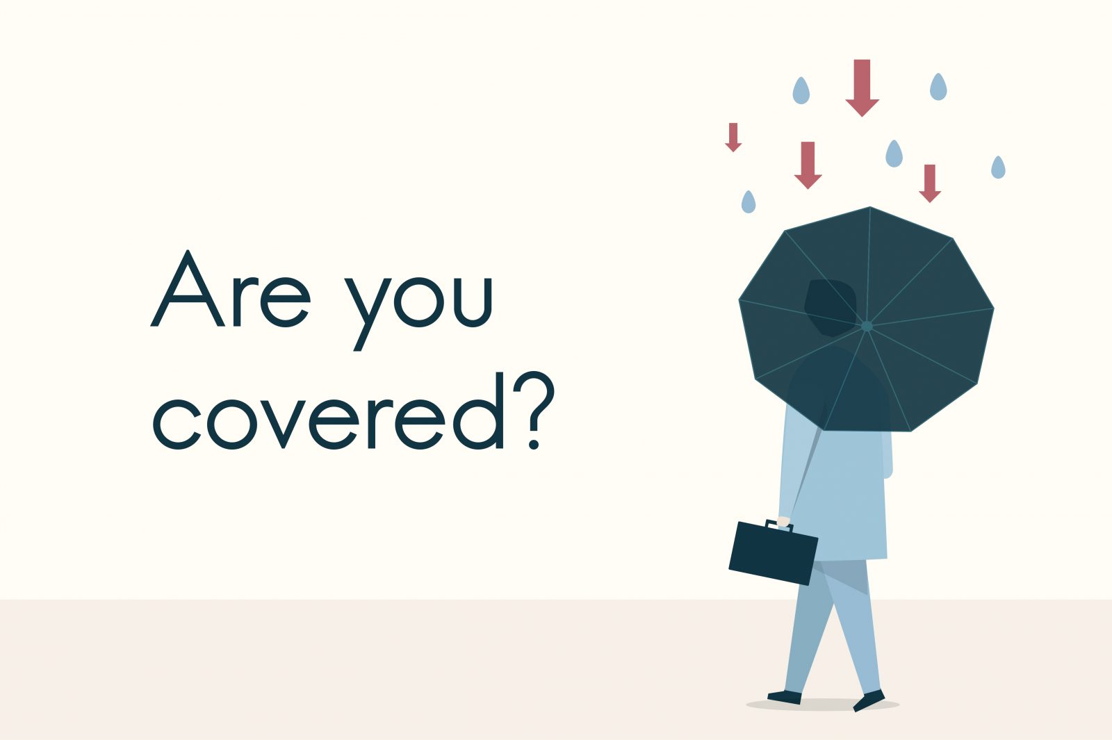 A person holding an umbrella and on the side written "Are you covered?" referring to being covered with chargeback insurance.