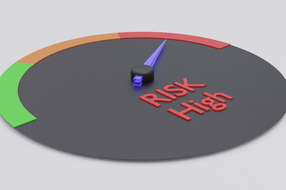 Risk meter with a needle pointing to red to symbolize high risk online payment processing