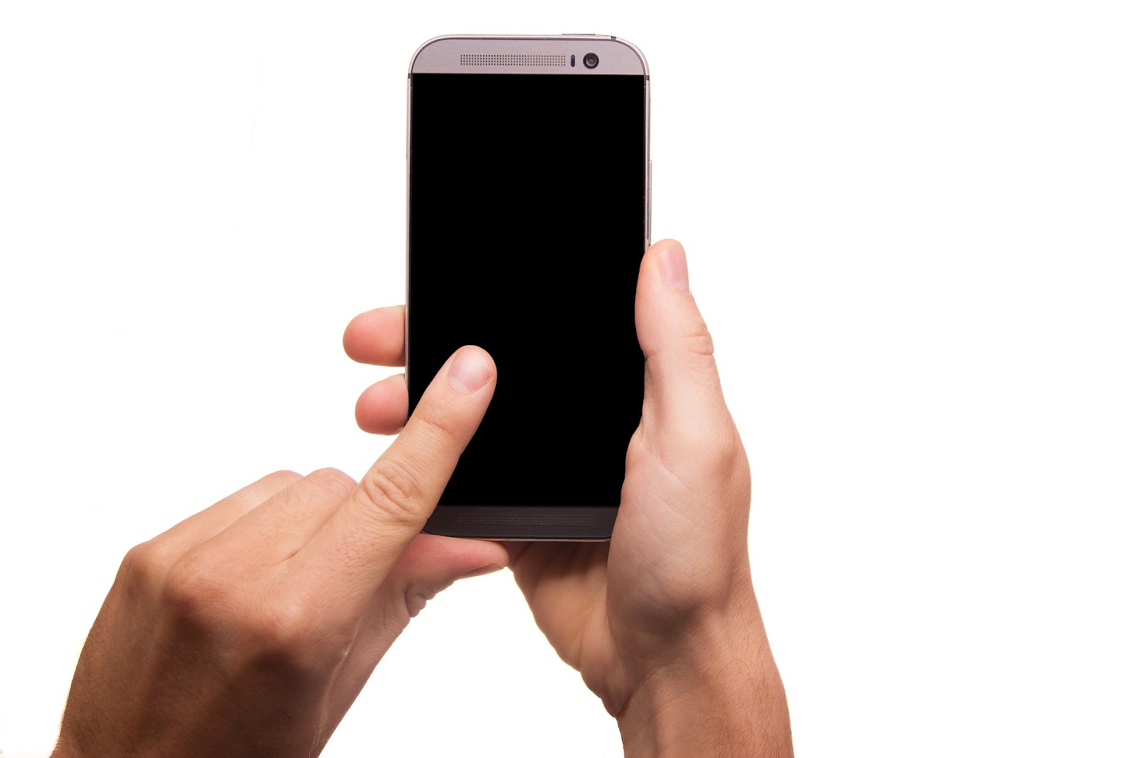 Person holding cell phone pointing to screen to symbolize setting up customer financing for small business