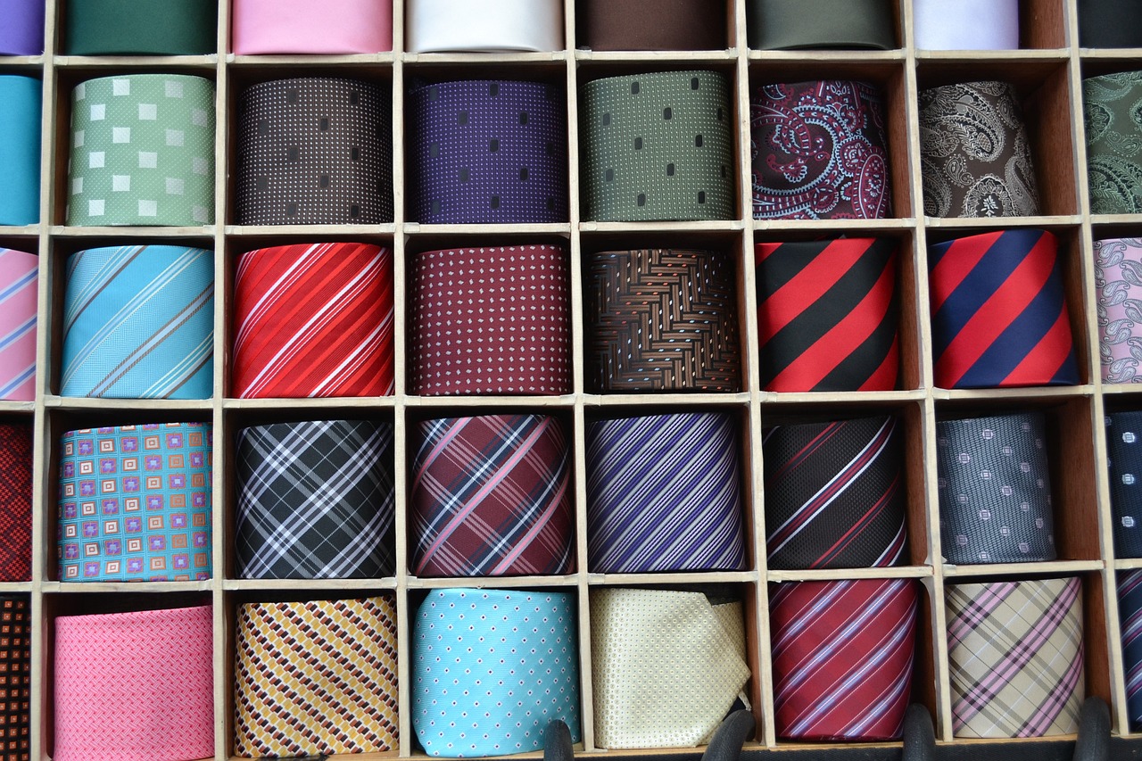 A selection of various colored ties.